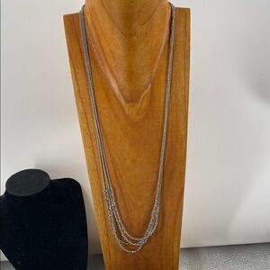 2.7.26-10 Banana Republic Silver Multi-Strand Silvertone & Crystals Necklace